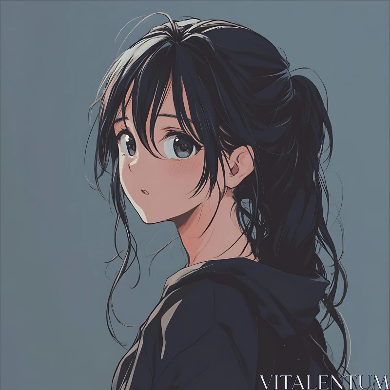 Reflective Anime Girl Illustration AI Image
