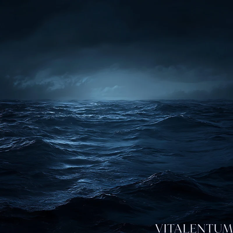 Dark Ocean Waves Under Stormy Sky