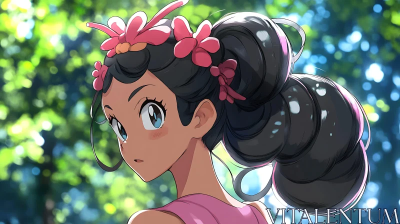 Floral-Adorned Anime Girl Outdoors