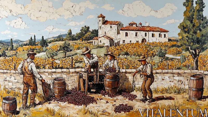 Farmers Harvesting Grapes Artwork