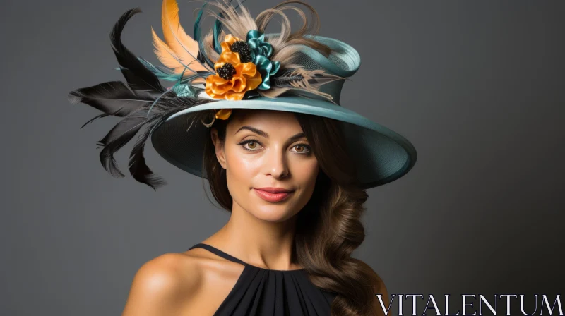 Exquisite Inaya Hat with Teal and Gold Feathers | Fashion AI Image