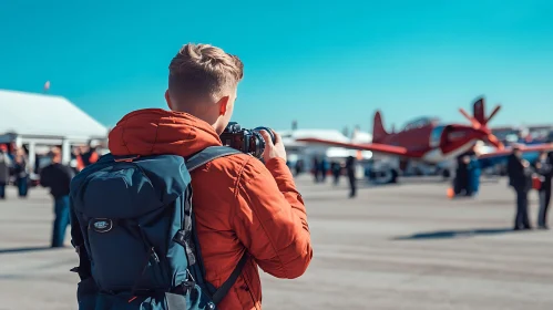Young Photographer and Airplane