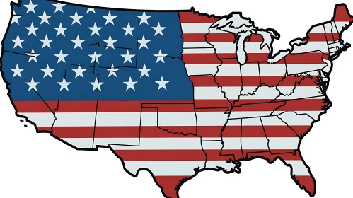 USA Map with American Flag Design