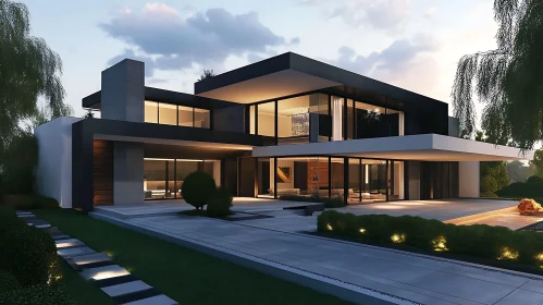 Contemporary Glass-Fronted House at Dusk