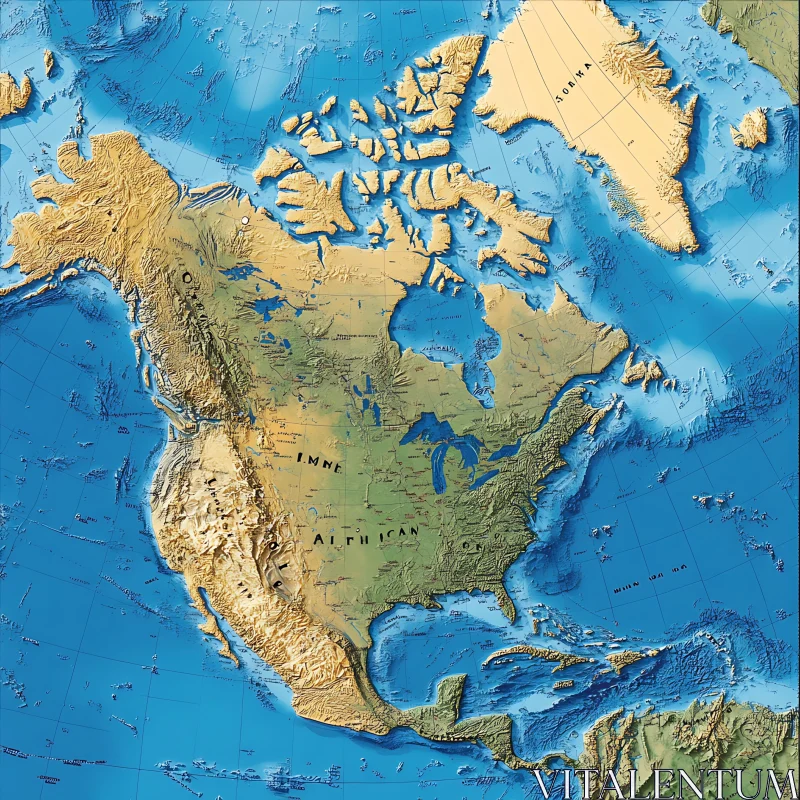 North America Topographic Map AI Image