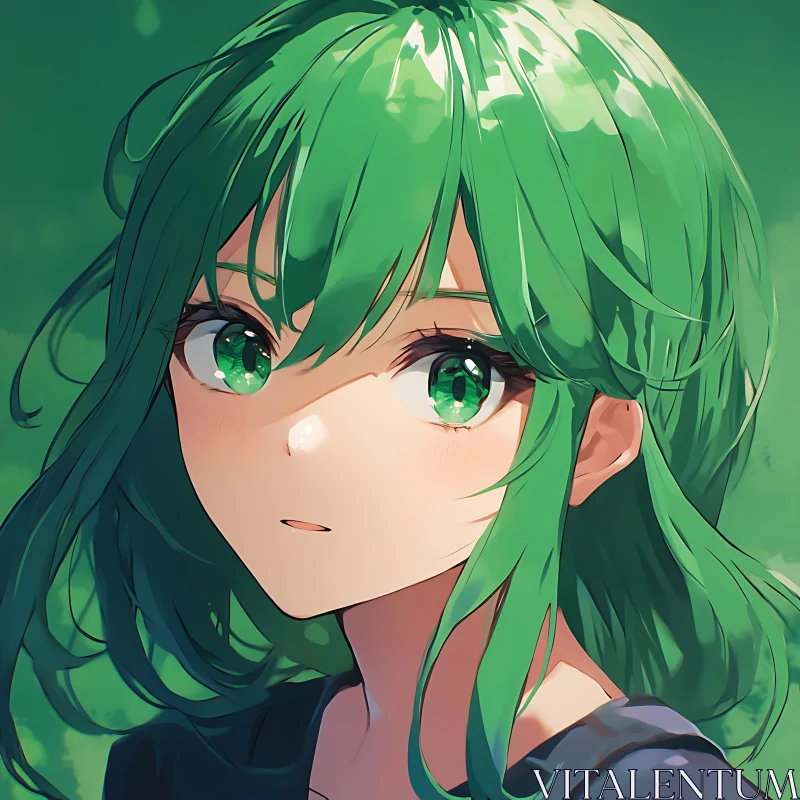 AI ART Green-Haired Anime Girl with Expressive Eyes