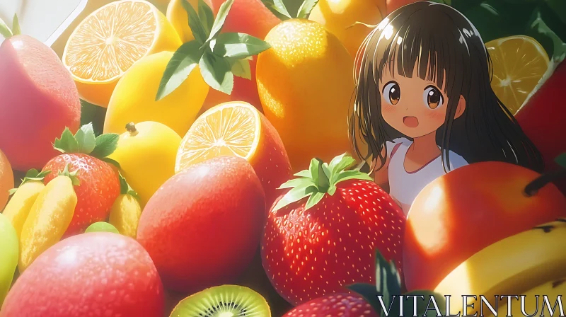 Anime Girl and Fresh Fruits AI Image