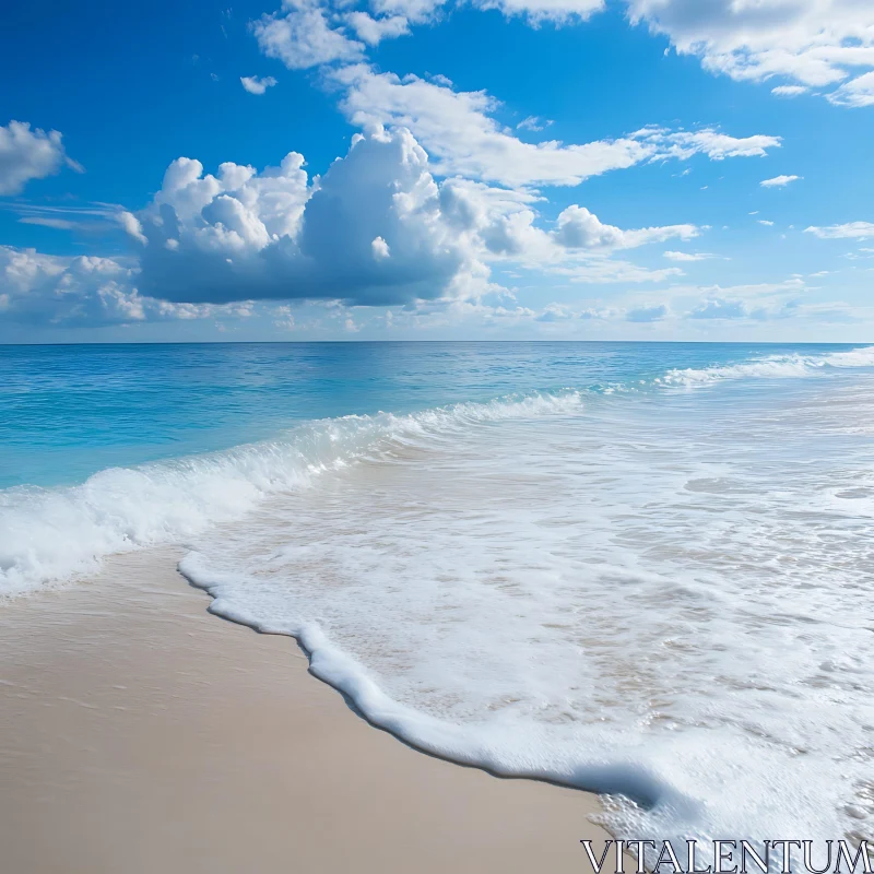 Coastal Calmness: Waves on Sandy Shore AI Image
