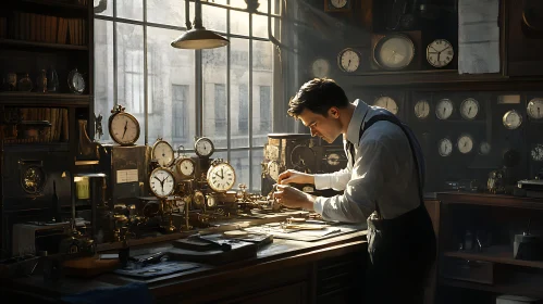 Vintage Clockmaker at Work