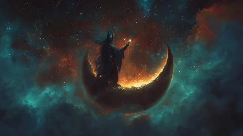 Mystical Wizard and Moon