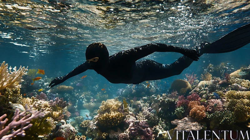 Underwater Scene with Coral and Diver AI Image