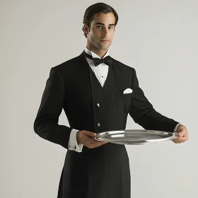 Formal Attire Waiter with Silver Tray