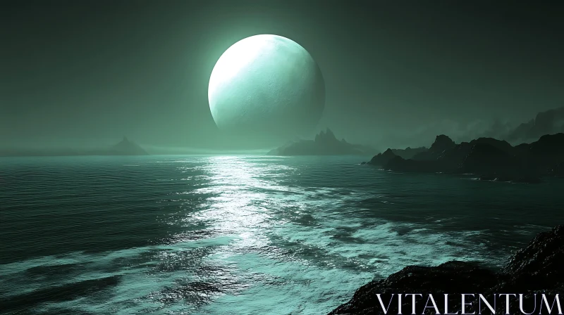 Tranquil Ocean Under Moonlight AI Image