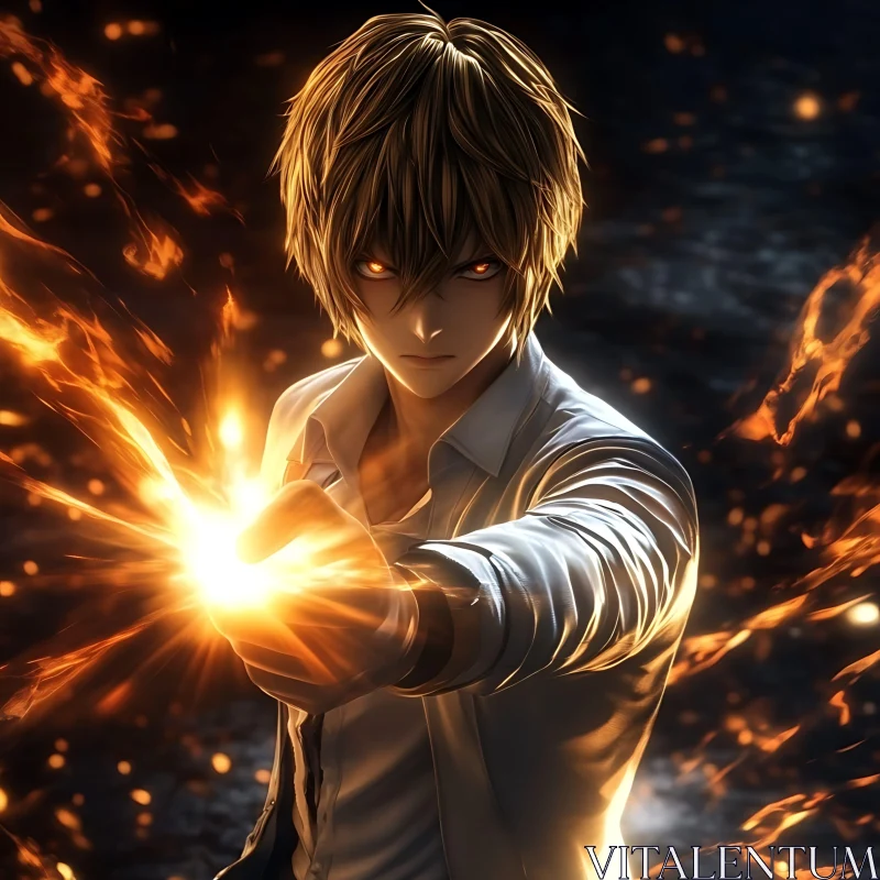 Intense Anime Hero with Fiery Eyes AI Image