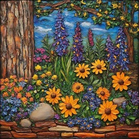Textured Flower Garden Art