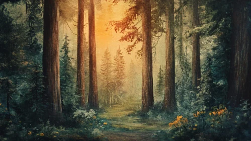 Tranquil Sunrise in a Dense Forest