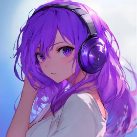 Purple-Haired Anime Girl Wearing Headphones