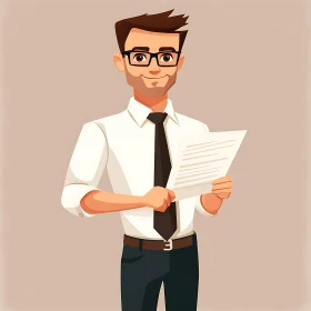 Cartoon Man Holding Document Illustration