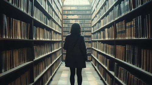 Library Aisle with a Woman