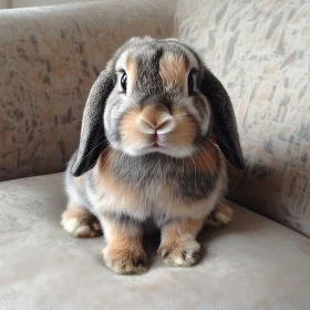 Sweet Lop-Eared Rabbit on Sofa