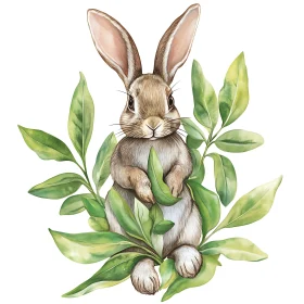 Gentle Rabbit and Greenery Illustration