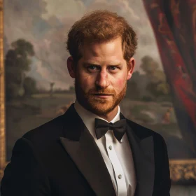 Regal Portrait of Prince Harry in Tuxedo