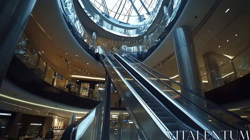 Contemporary Mall Design with Ascending Escalator AI Image