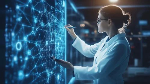 Woman Analyzing Data Network