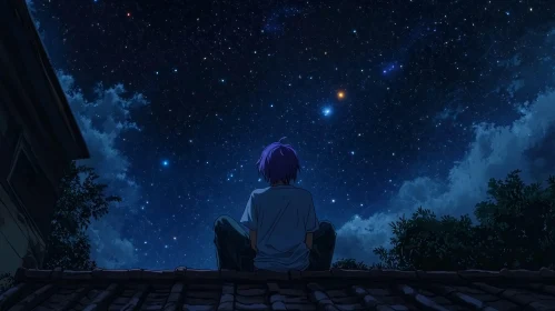 Anime Starry Sky Rooftop Gazing Scene