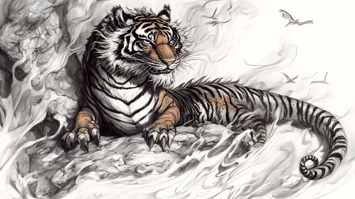 Monochrome Tiger with Reptilian Features
