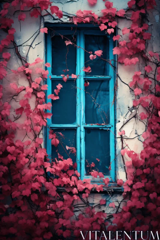 AI ART Rustic Window Framed by Red Vines