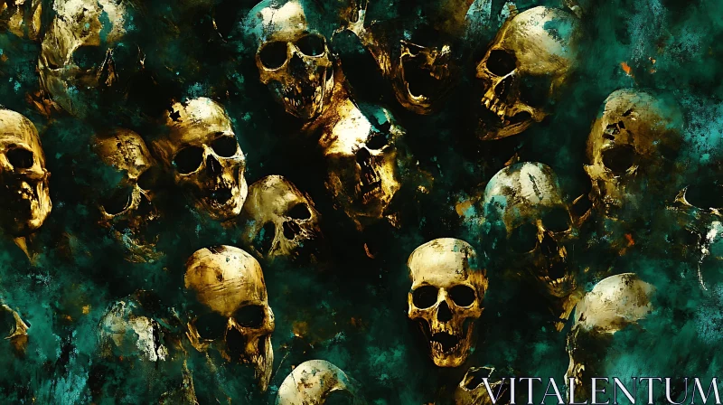 AI ART Golden Skulls in Teal Abyss