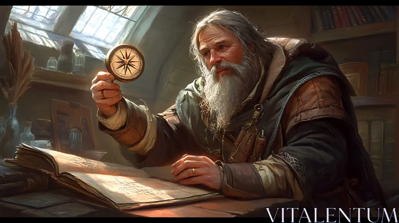 Old Man with Compass AI Image