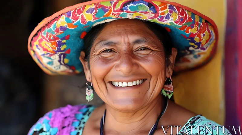 Portrait of a Smiling Woman with Colorful Hat AI Image