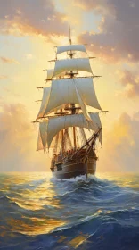 Sunset Ocean Sailboat Scene