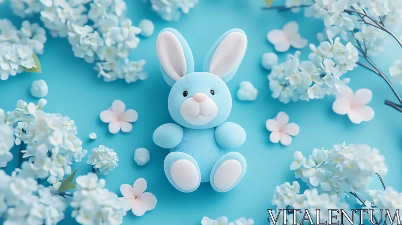 Blue Bunny with Floral Arrangement AI Image