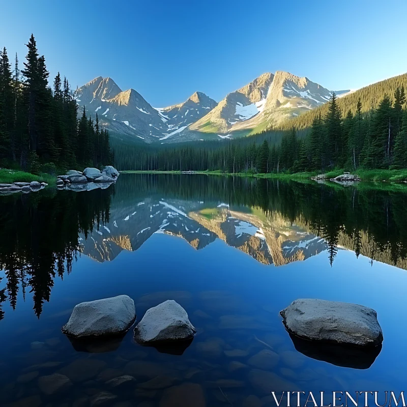 Still Waters Reflecting Mountain Majesty AI Image