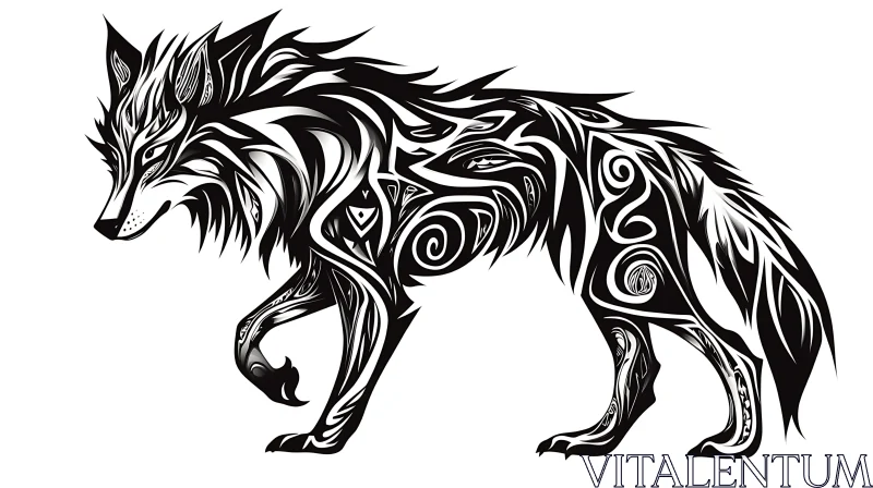 Black and White Wolf Tribal Art AI Image