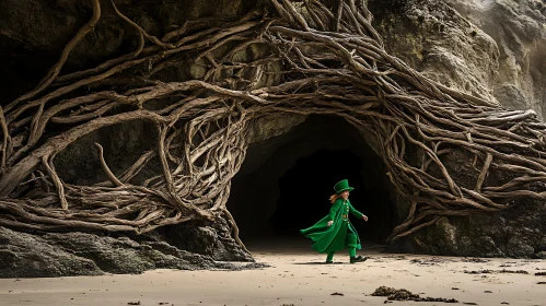 Green Figure Walks Beach Cave Entrance