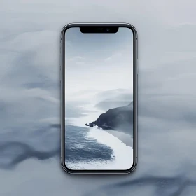 Misty Seascape on Phone Screen