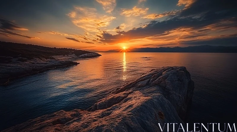 Golden Sunset Behind Mountains Reflecting in Sea AI Image