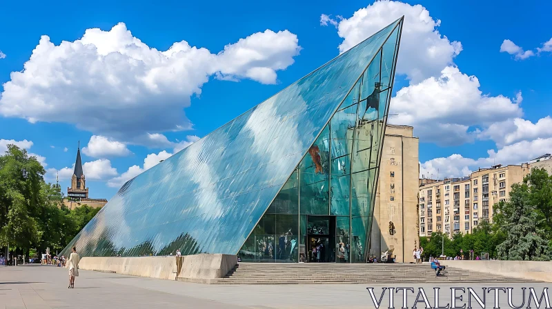 Sleek Angular Glass Structure in Urban Setting AI Image