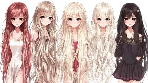 Charming Anime Girls with Different Hair Colors