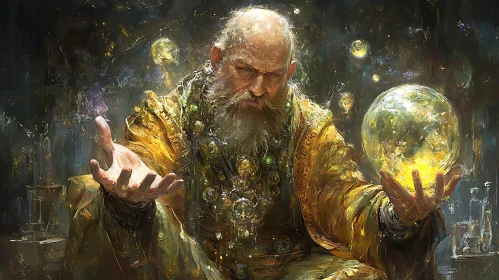 Enchanting Wizard Portrait with Magic Sphere
