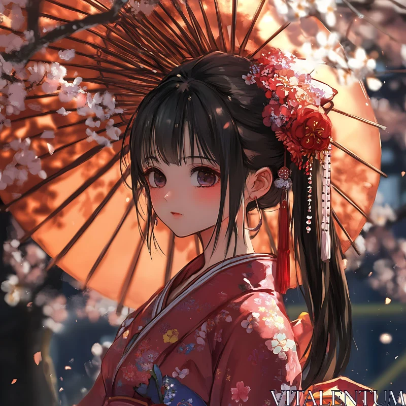 Geisha in Blooming Sakura AI Image