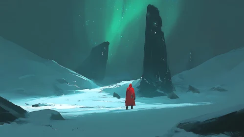 Aurora Borealis Over Snowy Landscape