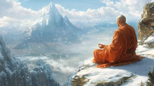 Serene Monk Meditating in the Mountains