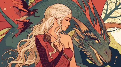 Woman and Dragons Fantasy Illustration