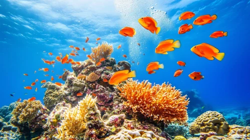 Underwater Coral Reef with Orange Fish