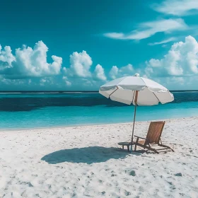 Tranquil Beach Scene: Umbrella and Chair
